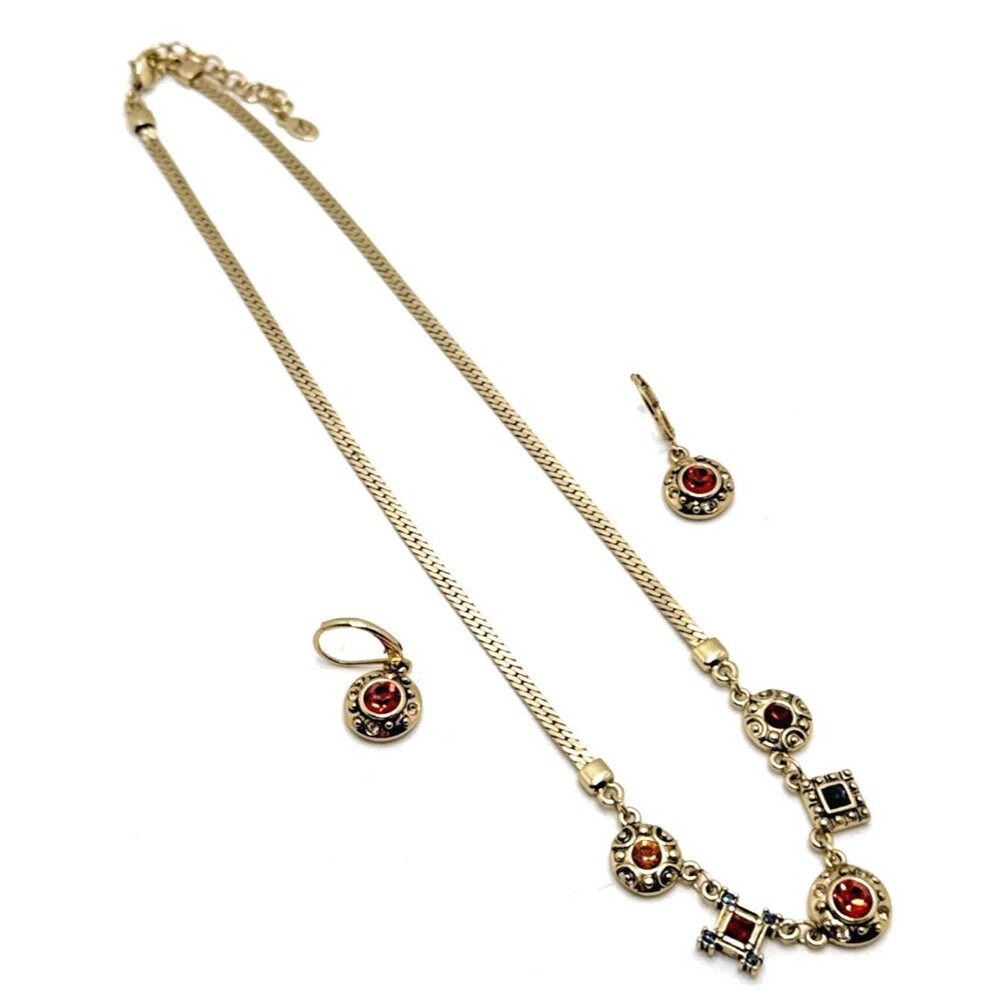 YANBAL Rhinestone Necklace and Pierced Earrings Set Gold Plated Y2k Statement